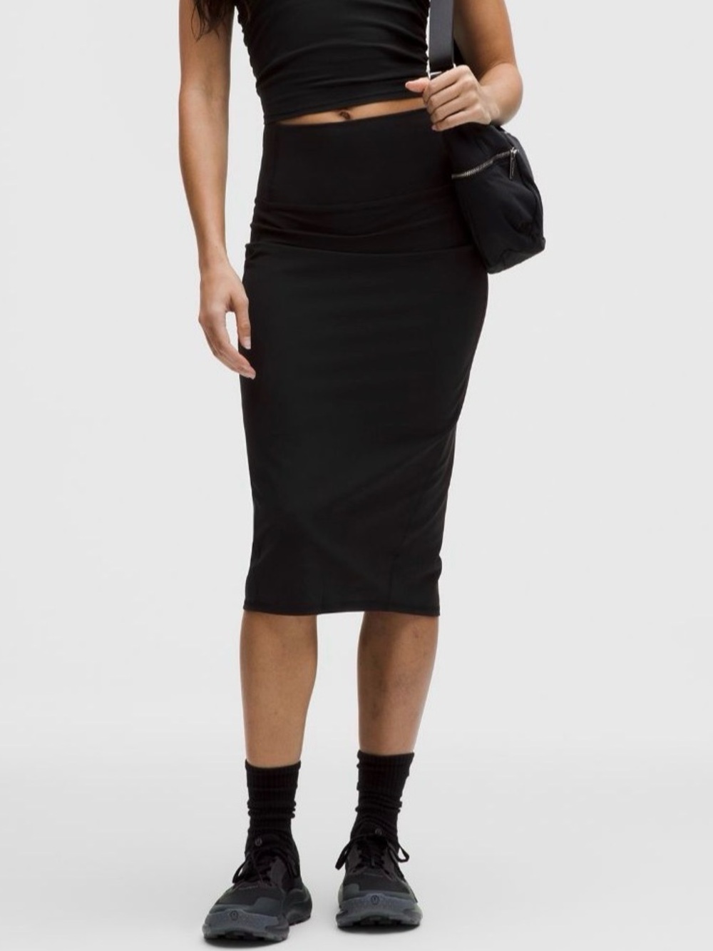 Lululemon High-Rise Midi Skirt Black Size 8 Slit Hem Pockets